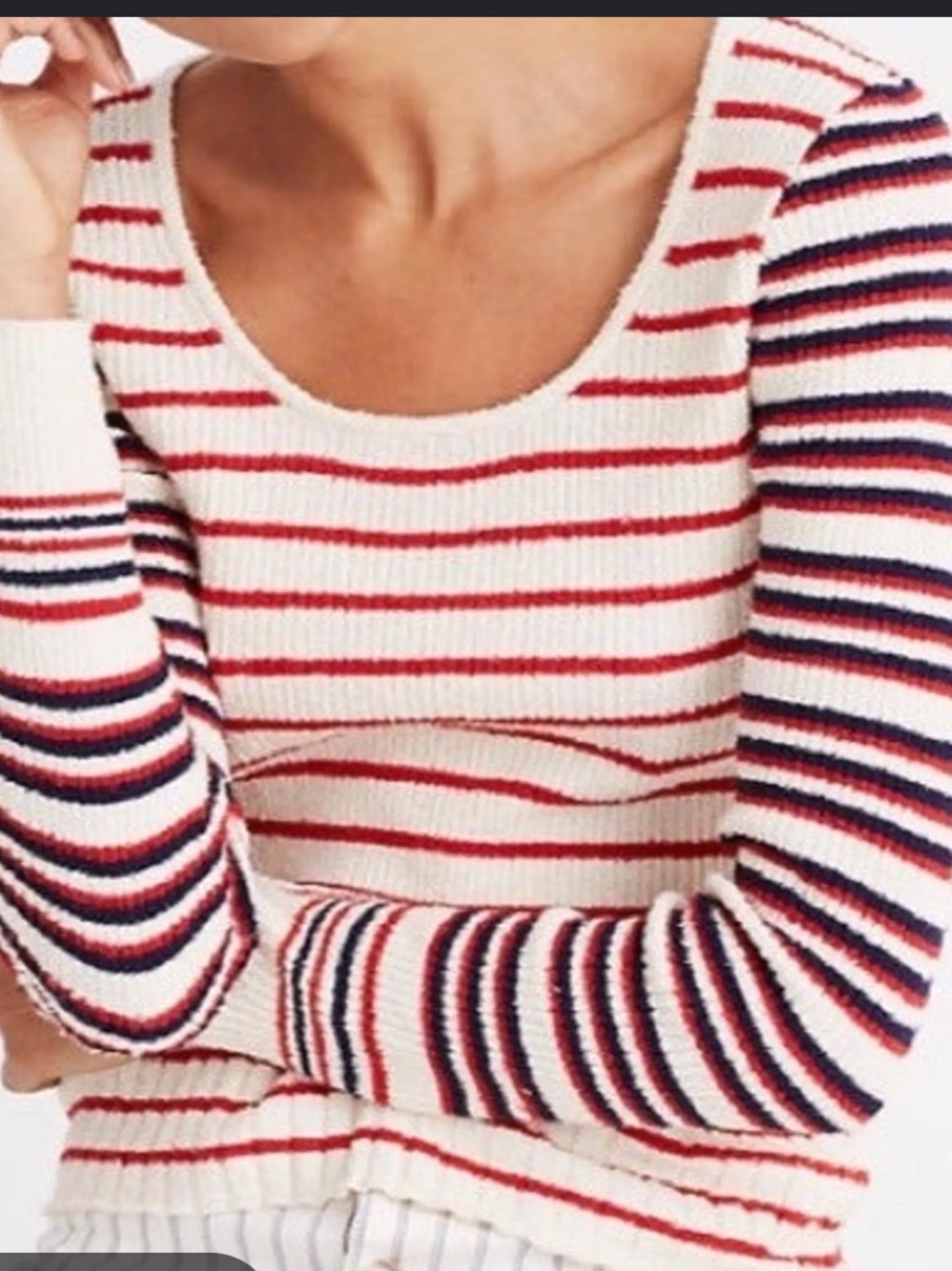 Madewell Red, Navy & Cream Scoop-Neck Ribbed Sweater XXS